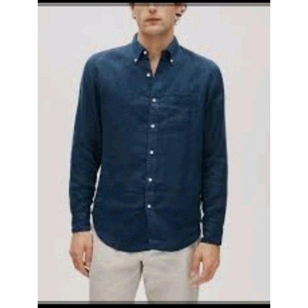 j crew irish linen shirt Men Large Black Collared Button-down Longsleeve @N2